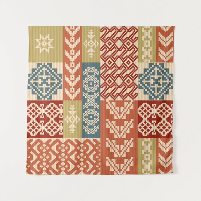 Tenture Patchwork géométrique Ethnic Motif sans fil (Devant)