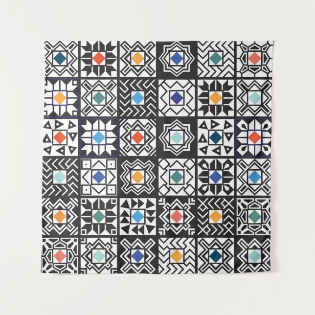 Tenture Patchwork Maori : Ethnic Carpet Design. (Devant)