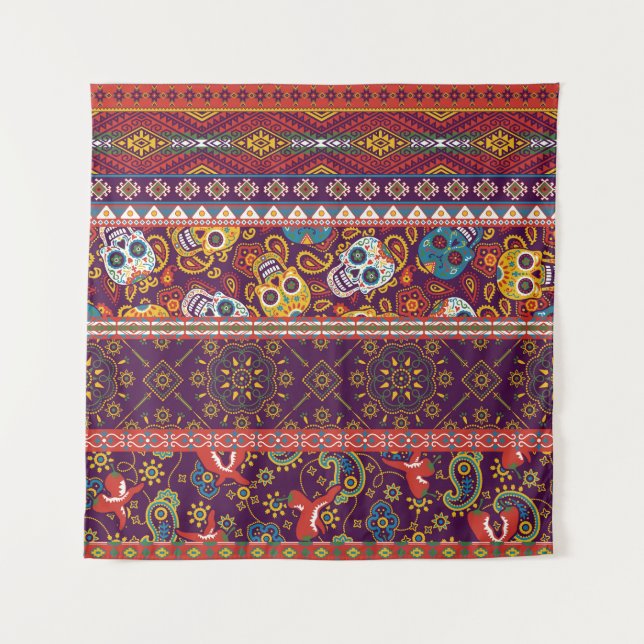 Tenture patchwork mexicain : design vintage traditionnel. (Devant)
