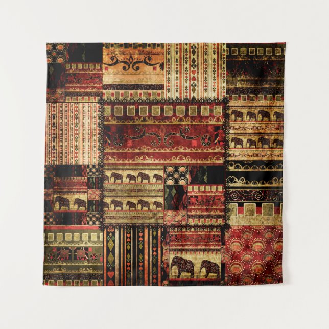 Tenture Patchwork motif africain grunge imprimer arrière - (Devant)