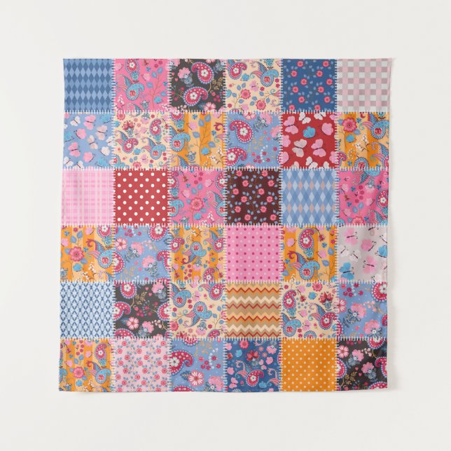 Tenture Patchwork sans couture, motif en tissu mignon. (Devant)