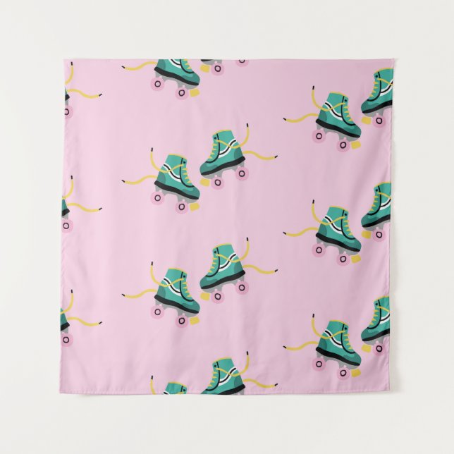 Tenture Patins à rouleaux rétrogrades : motif rose. (Devant)