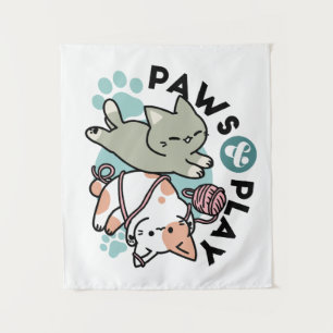 Tenture Pattes et Jeux – Illustration de Chat Adorable