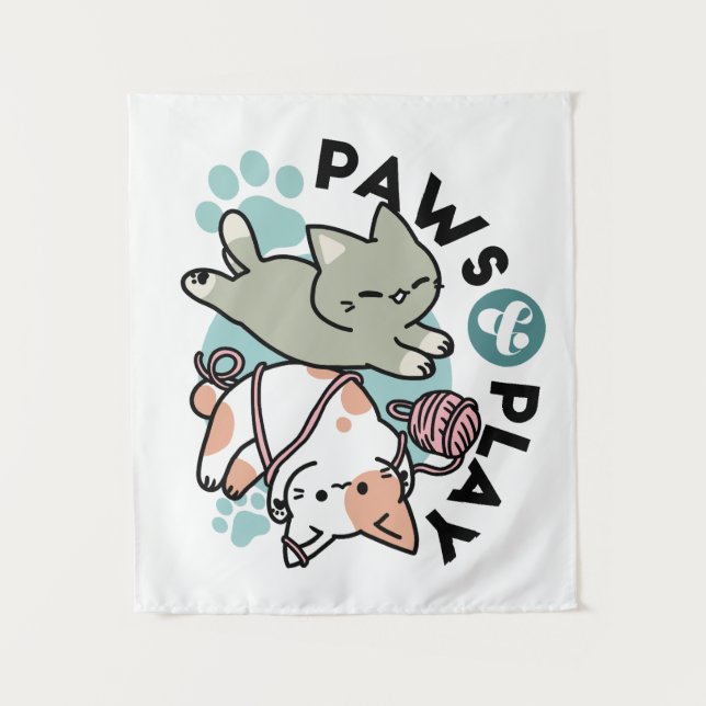 Tenture Pattes et Jeux – Illustration de Chat Adorable (Devant)