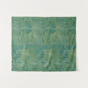 Tenture Paume vert et or feuille motif