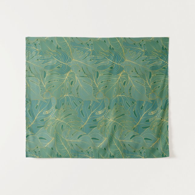Tenture Paume vert et or feuille motif (Devant (Horizontal))