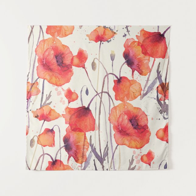 Tenture Pavot rouge sauvage, motif d'aquarelle (Devant)