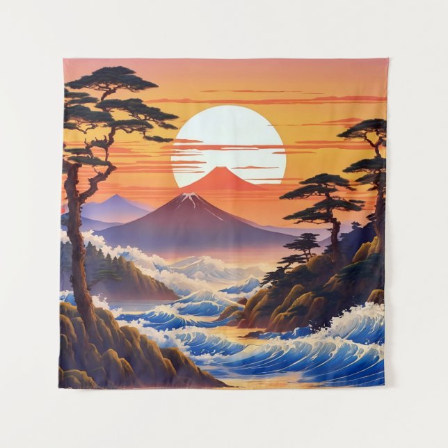 Tenture Paysage du coucher du soleil japonais (Devant)