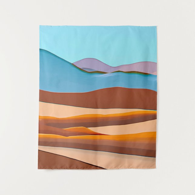 Tenture Paysage du désert en Orange rouille et Aqua (Devant)