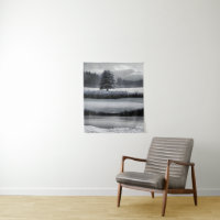 Paysage et arbre d'hiver, noir et blanc - art