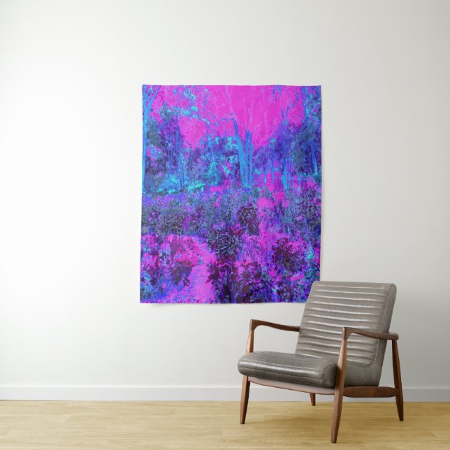Tenture Paysage impressioniste rose chaud et bleu (En situation)