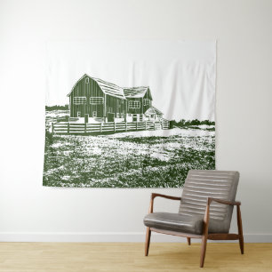Tenture Paysage rural maison de ferme de style coupe
