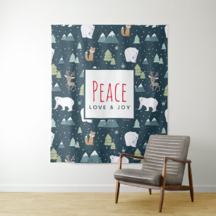 Tenture Peace Love & Joy Cute Christmas Animaux Motif