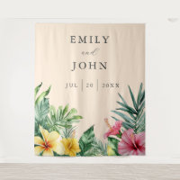 Peach Tropical Flowers Mariage Photo Contexte
