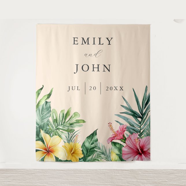 Tenture Peach Tropical Flowers Mariage Photo Contexte (Devant)