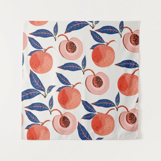 Tenture Peaches Apricot Feuilles Arrière - plan de crème (Devant)