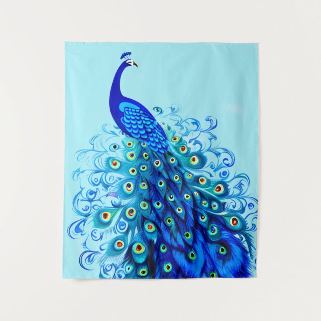 Tenture Peacock en bleu turquoise et cobalt (Devant)