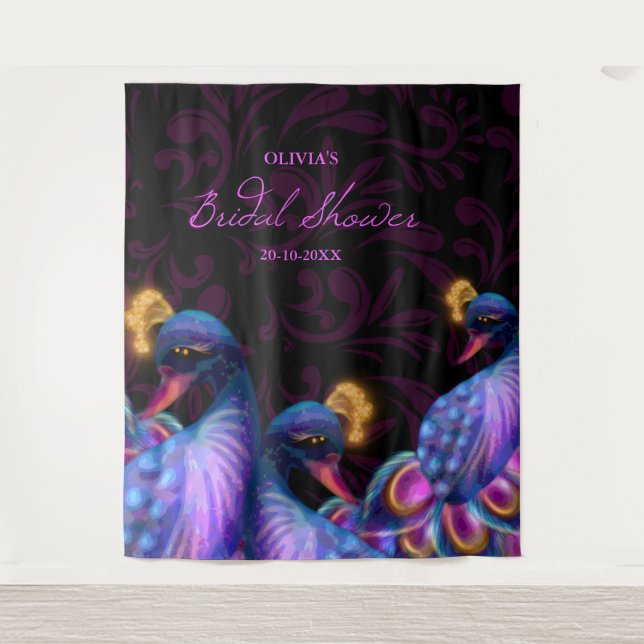 Tenture Peacock Jewel Tones Mariage Floral Moody violet (Devant)