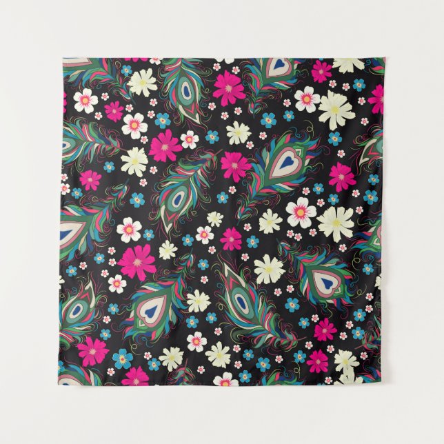 Tenture Peacock Plumes Broderie Motif sans fil (Devant)