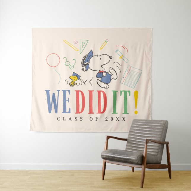 Tenture Peanuts Snoopy Woodstock We Did It Graduation Cap (En situation (horizontale))