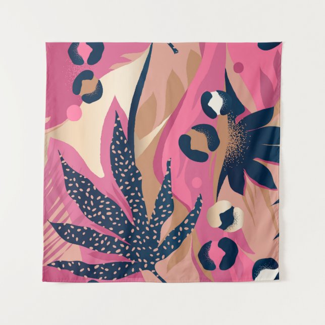 Tenture Peau Léopard Moderne, Flore Exotique. (Devant)