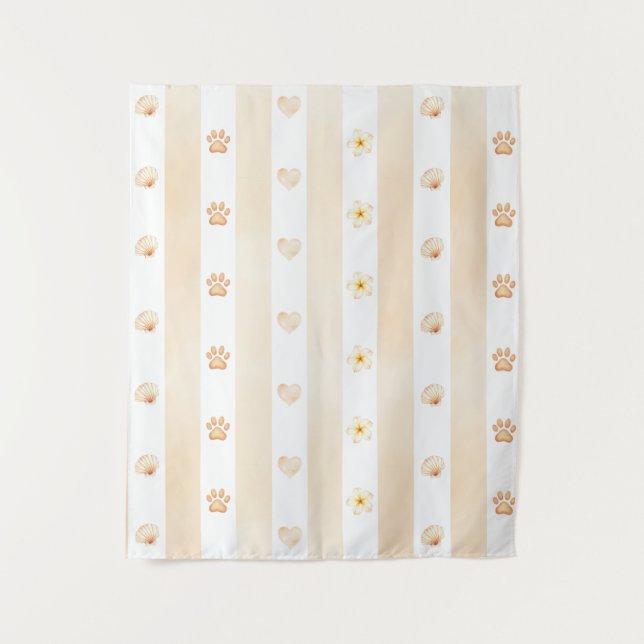Tenture Pêche et Blancs - Coeurs, Fleur, Empreinte de patt (Devant)