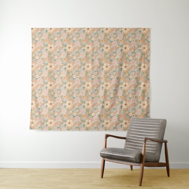 Tenture Pêcher Orange rose gris floral (En situation (horizontale))