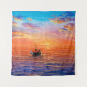 Tenture Peinture à l'huile abstraite de bateau de pêche et