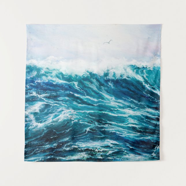 Tenture  peinture à l'huile montrant les vagues de l'océan (Devant)