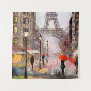 Tenture peinture à l'huile sur toile, vue rue de Paris. Ar