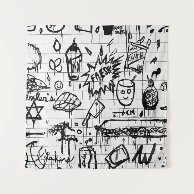 TENTURE PEINTURE ABSTRAITE NOIRE ET BLANCHE (Devant)