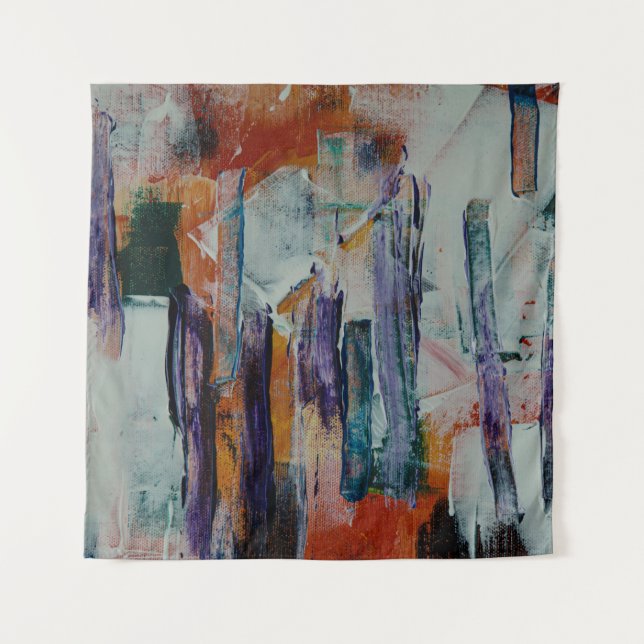 Tenture Peinture abstraite orange blanche et noire (Devant)