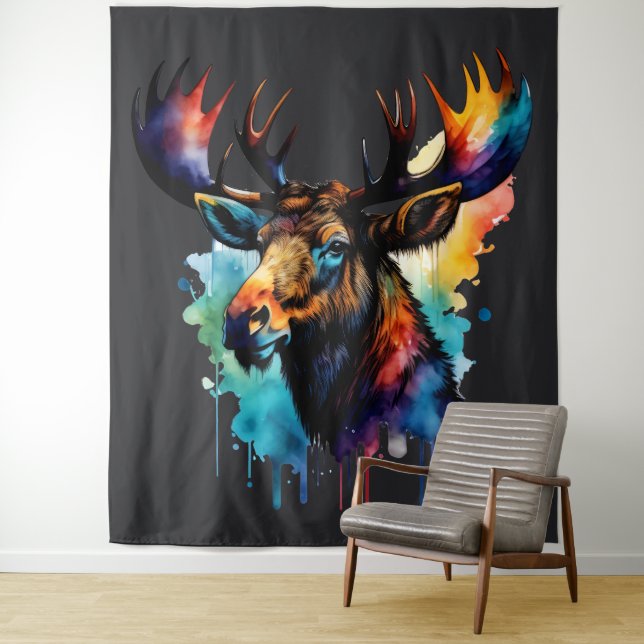 Tenture Peinture aquarelle Moose multicolore (En situation)