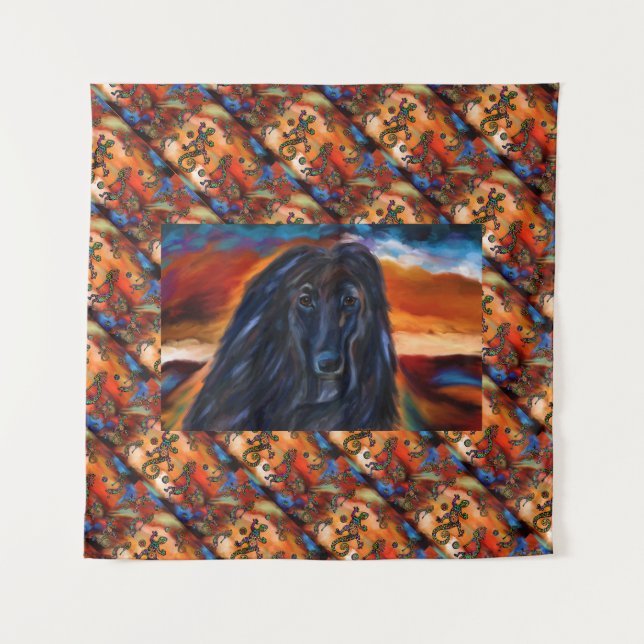 Tenture Peinture artistique afghane Hound Kokopelli (Devant)