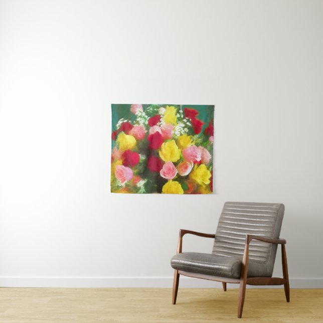 Tenture Peinture Bouquet Rose - Jolie Art Fleur Originale (En situation (horizontale))