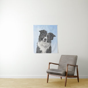 Tenture Peinture Collie Bordure - Joli art original chien