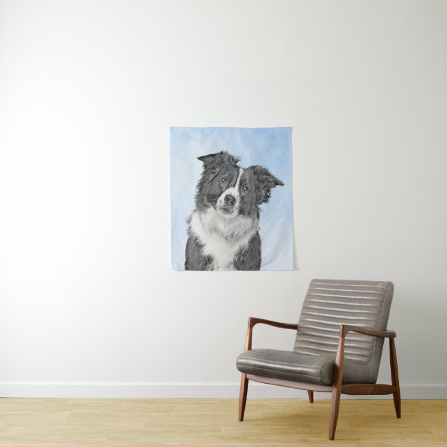 Tenture Peinture Collie Bordure - Joli art original chien (En situation)