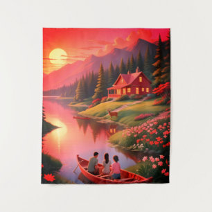 Tenture Peinture coucher de soleil avec un lac-68679