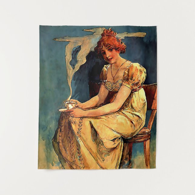 Tenture Peinture d'Alphonse Mucha représentant une fille a (Devant)