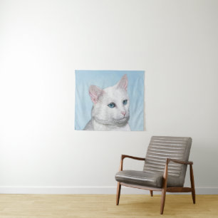 Tenture Peinture de chat blanc - Cute Original Cat Art