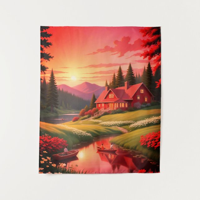 Tenture Peinture de coucher de soleil avec un lac-68678 (Devant)
