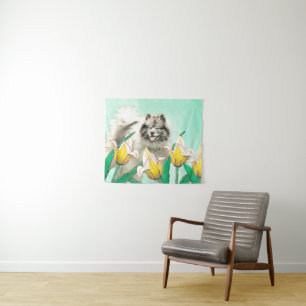 Tenture Peinture de Keeshond dans les tulipes Art original