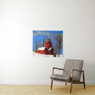 Tenture Peinture de phare rouge - Art original