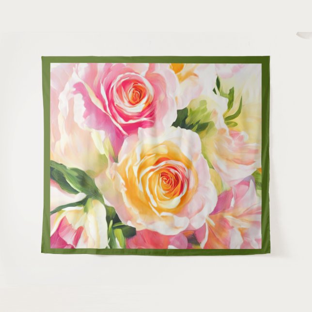 Tenture Peinture de roses jaunes et roses (Devant (Horizontal))