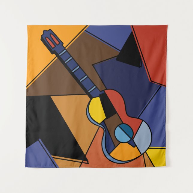 Tenture Peinture de surréalisme de guitare cubiste. (Devant)
