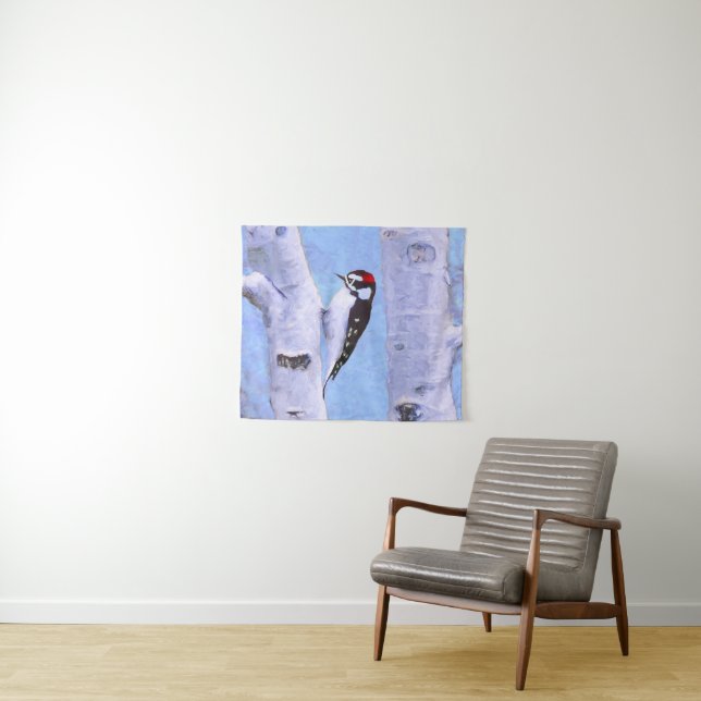 Tenture Peinture Downy Woodpecker - Art original pour oise (En situation (horizontale))