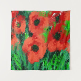Tenture Peinture florale de coquelicots rouges abstraits