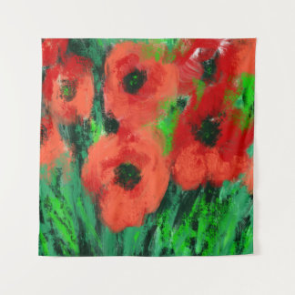 Tenture Peinture florale de coquelicots rouges abstraits