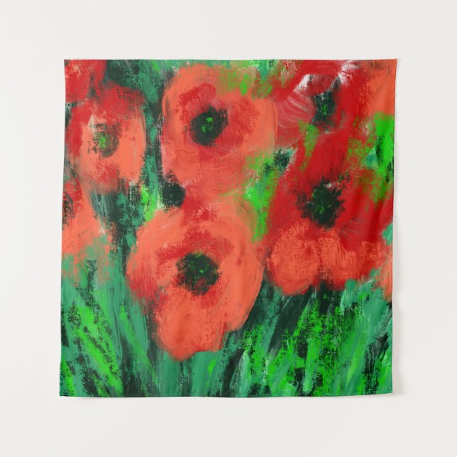 Tenture Peinture florale de coquelicots rouges abstraits (Devant)