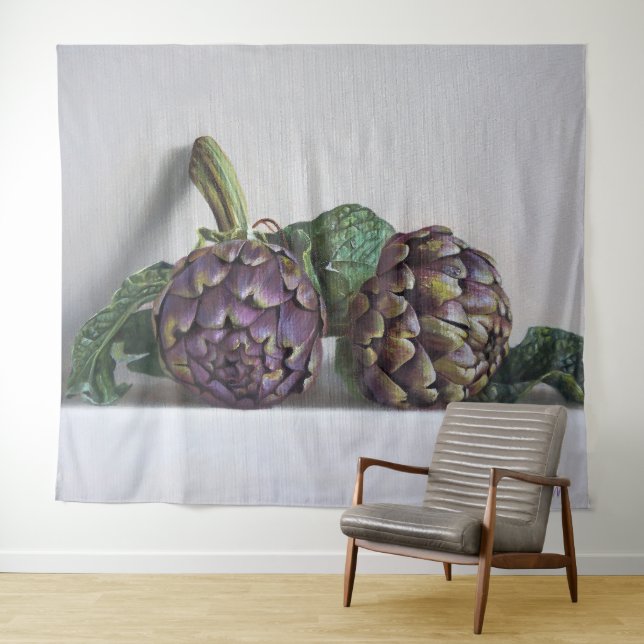 Tenture Peinture Hyperréaliste d'Artichauts Violets (En situation (horizontale))
